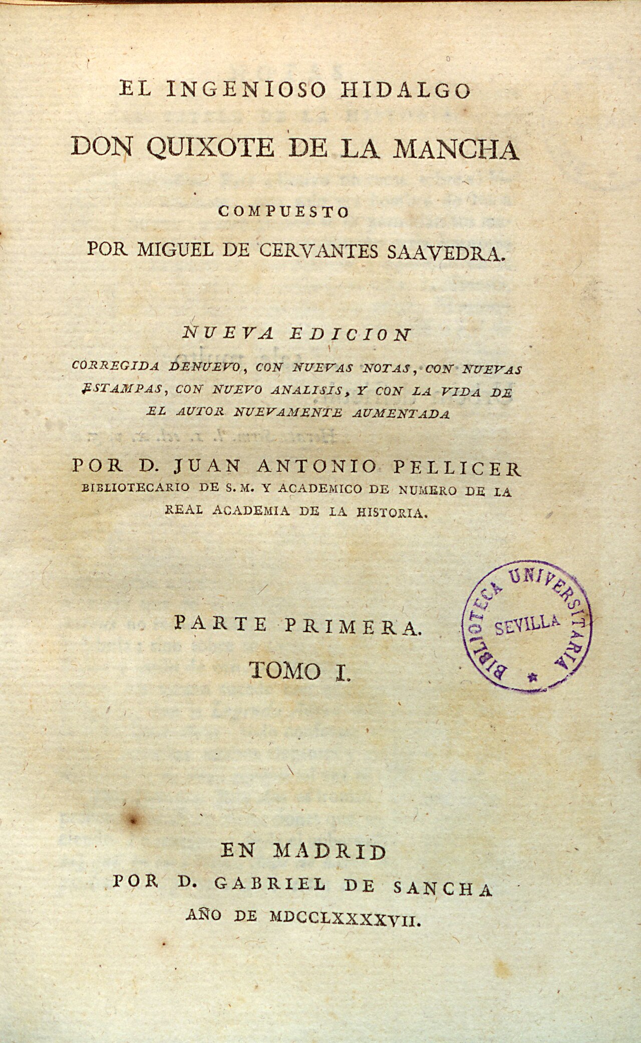 Miguel de Cervantes Saavedra: El Ingenioso Hidalgo Don Quijote de La Mancha (Spanish language, 1797, Gabriel de Sancha)