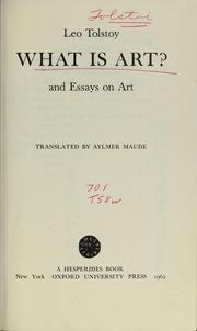 Leo Tolstoy: What Is Art? (Hardcover, 1959, Scholarly Pr)