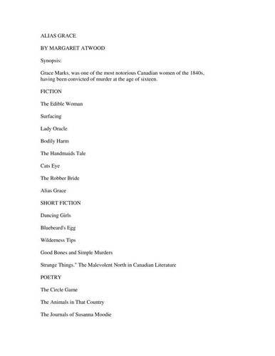 Margaret Atwood: Alias Grace (1996)