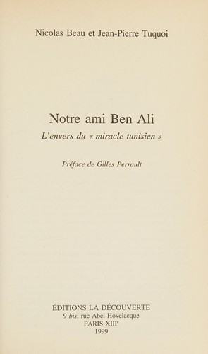 Nicolas Beau: Notre ami Ben Ali (French language, 1999, Découverte)