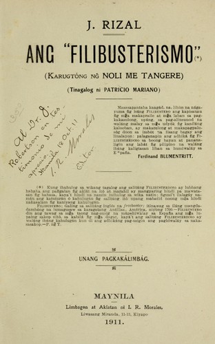 José Rizal: Ang "Filibusterismo" (Tagalog language, 1911, I.R. Morales)