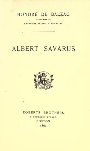 Honoré de Balzac: Albert Savarus (1892, Roberts)