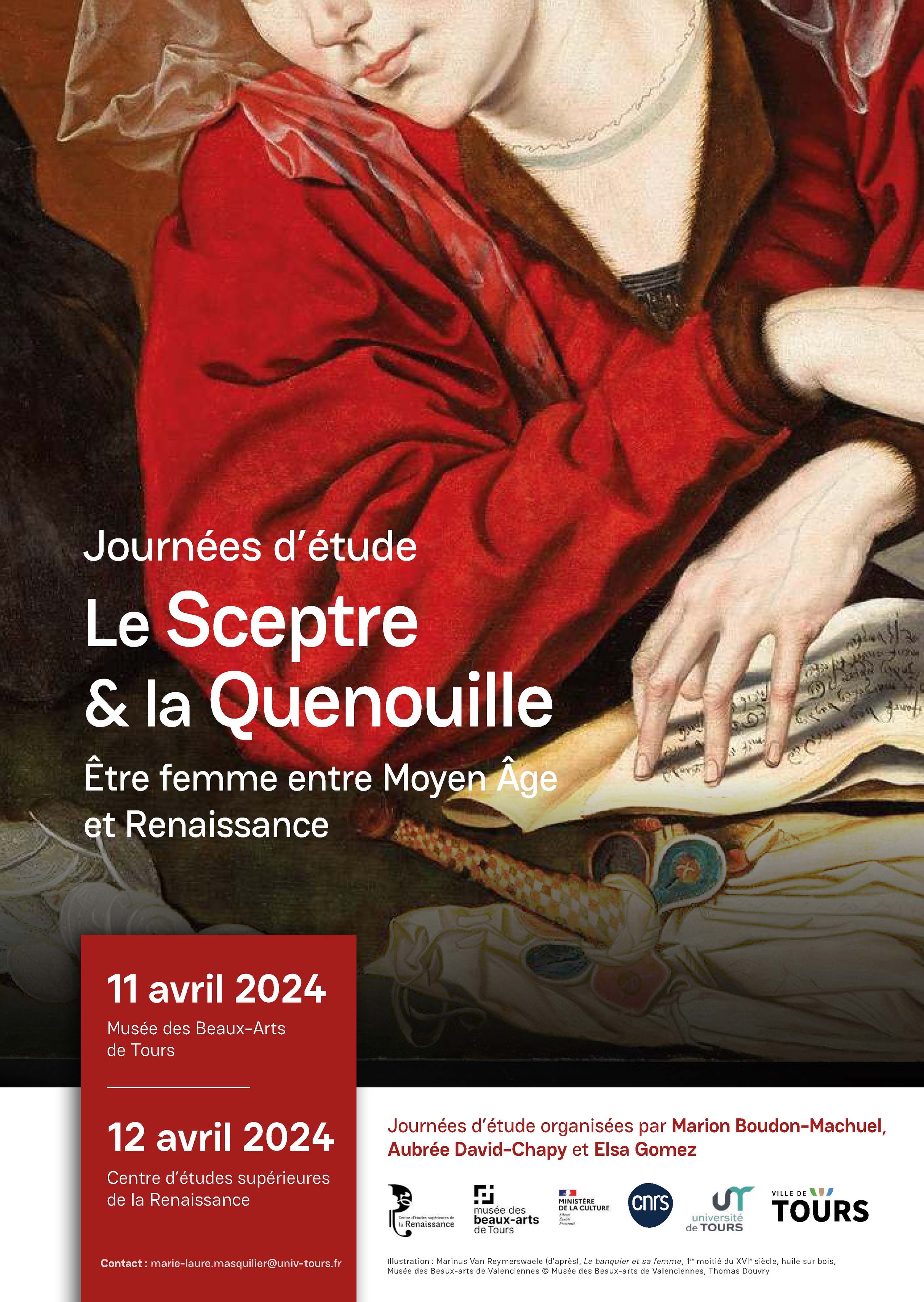 Affiche des journées d'étude "Le Sceptre et la Quenouille", Tours, 11-12 avril 2024