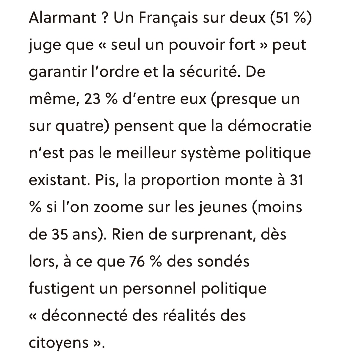 76% des sondes fustigent une classe politique déconnectée 