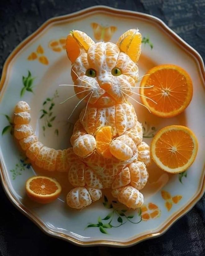 ALT
Un gato hecho con mandarinas.